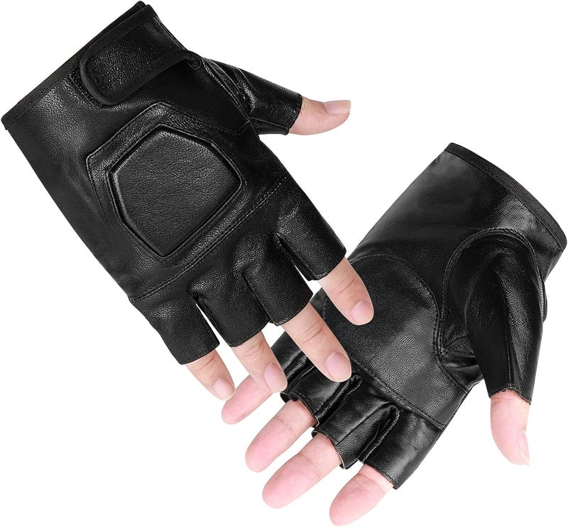 accmor Genuine Leather Cycling Fingerless Gloves, Outdoor Driving Motorcycle Sport Half Finger Glove for Men Women Teens - Image 3